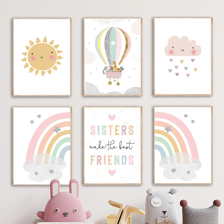 Baby Nursery Things - Pósteres nórdicos de jirafa, elefante, globo