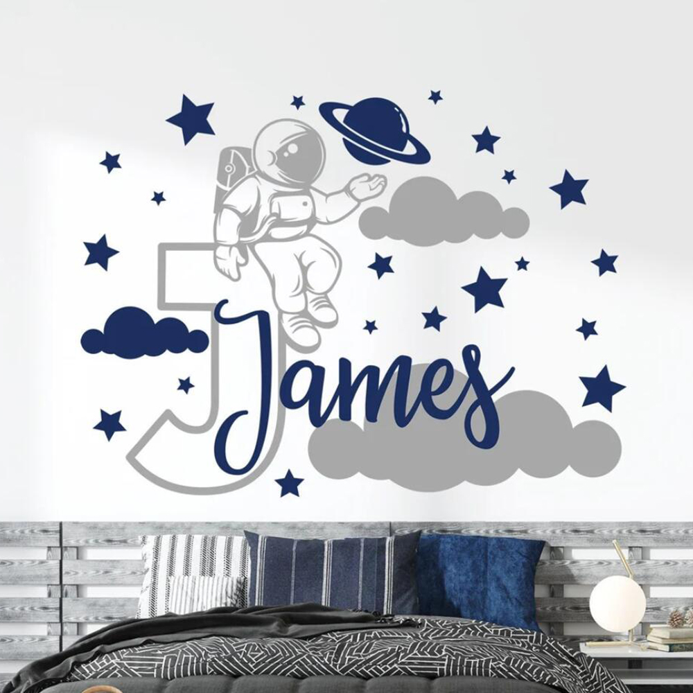 Baby Nursery Decor Boy - Nombre personalizado dibujos animados espacio astronauta