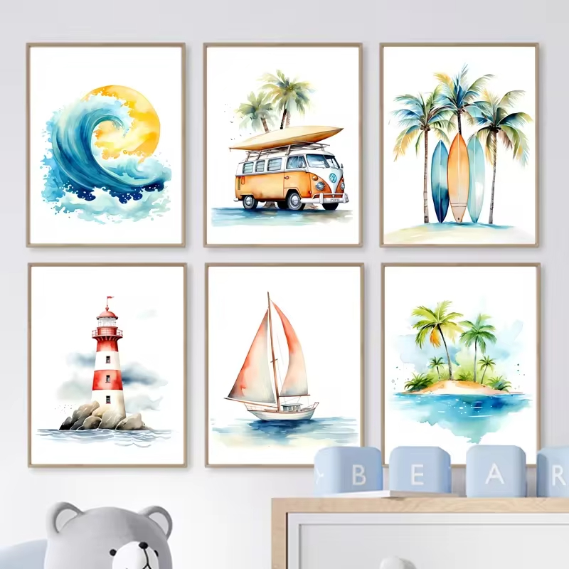 Arte de pared de Faro de playa - Baby Nursery Ocean Theme reseña y precio