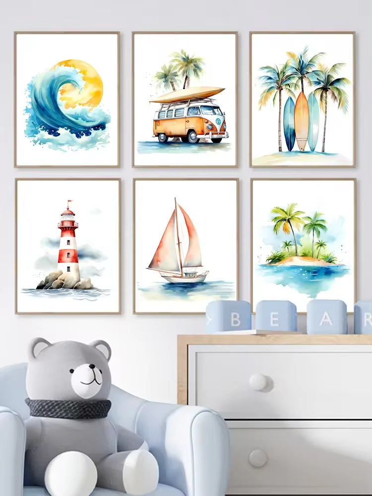 Arte de pared de Faro de playa - Baby Nursery Ocean Theme reseña y precio